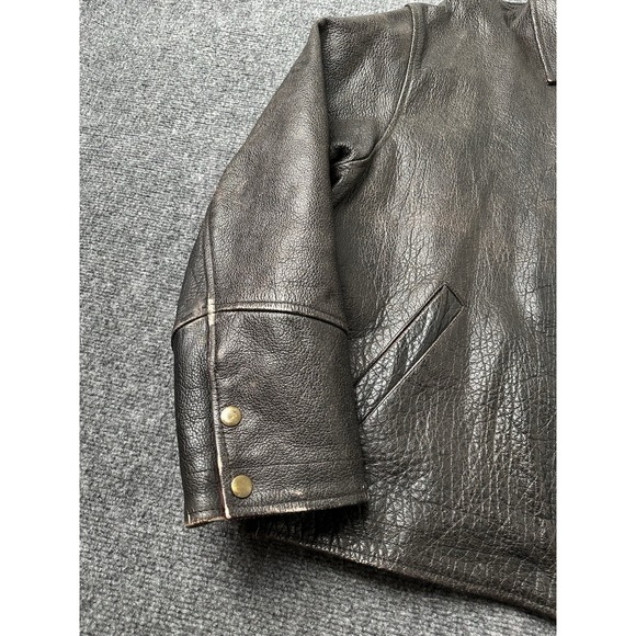 Mens Leather Wilson Brown Full Zip Classic Casual Bomber Jacket, Size M - Picture 4 of 10